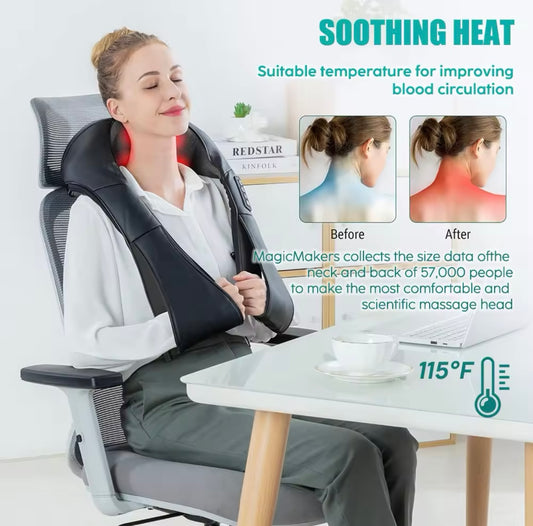 Shiatsu Neck & Shoulder Massager – Heated Deep Kneading Massage Pillow