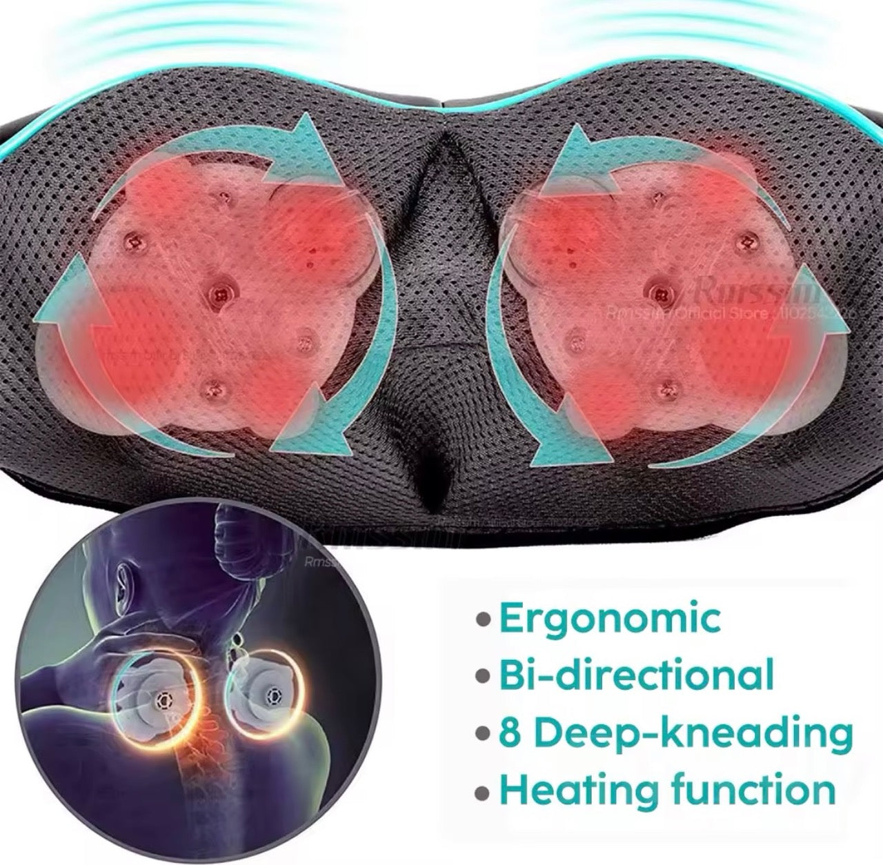 Shiatsu Neck & Shoulder Massager – Heated Deep Kneading Massage Pillow