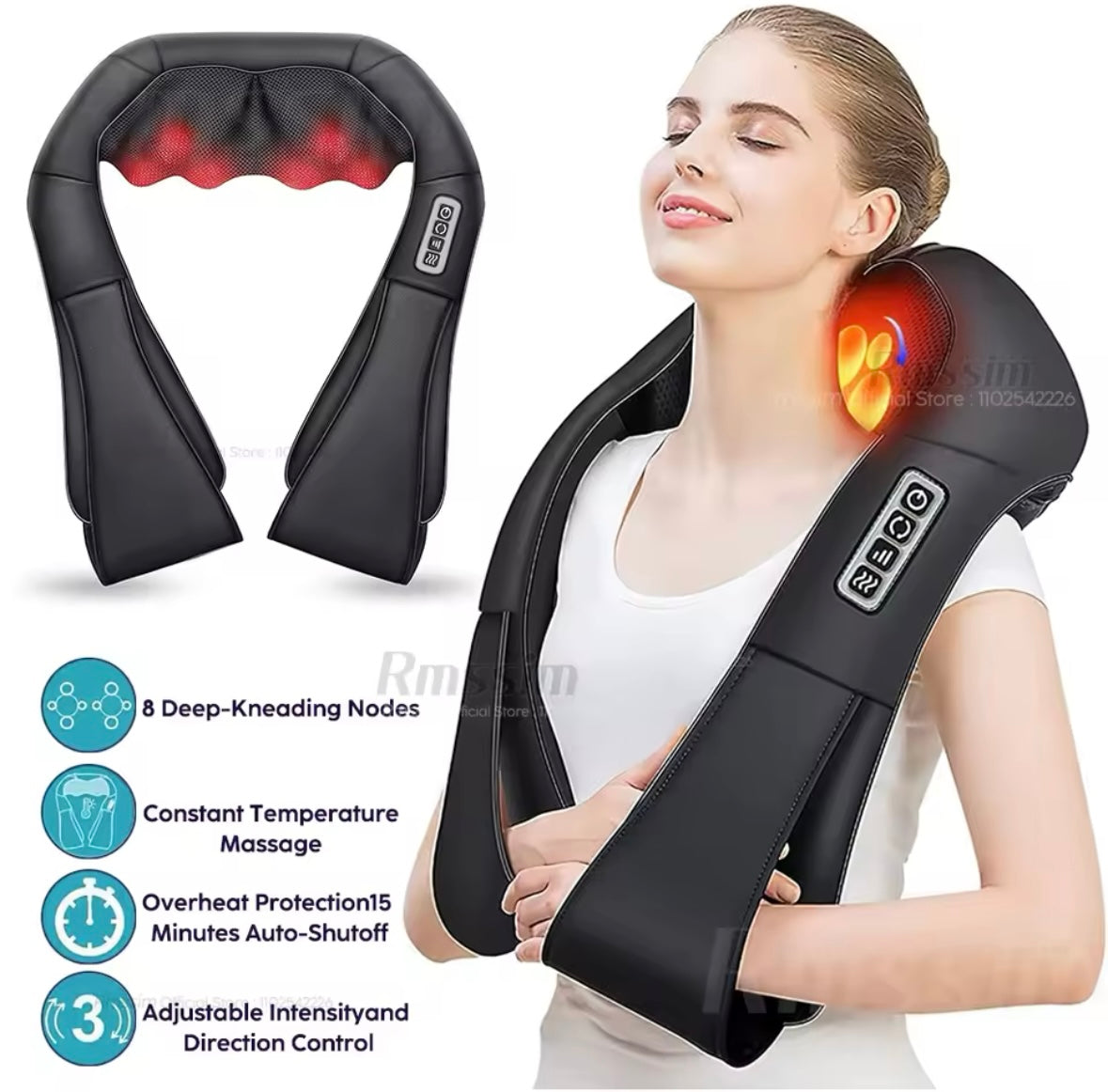 Shiatsu Neck & Shoulder Massager – Heated Deep Kneading Massage Pillow